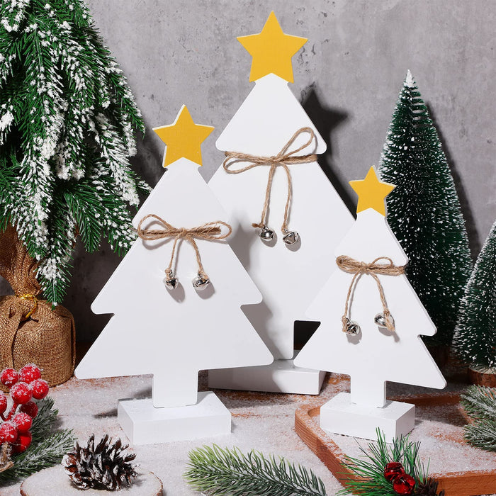 3 Pieces Wooden Christmas Tree with Bell and Twine Xmas Tree Centerpie —  CHIMIYA